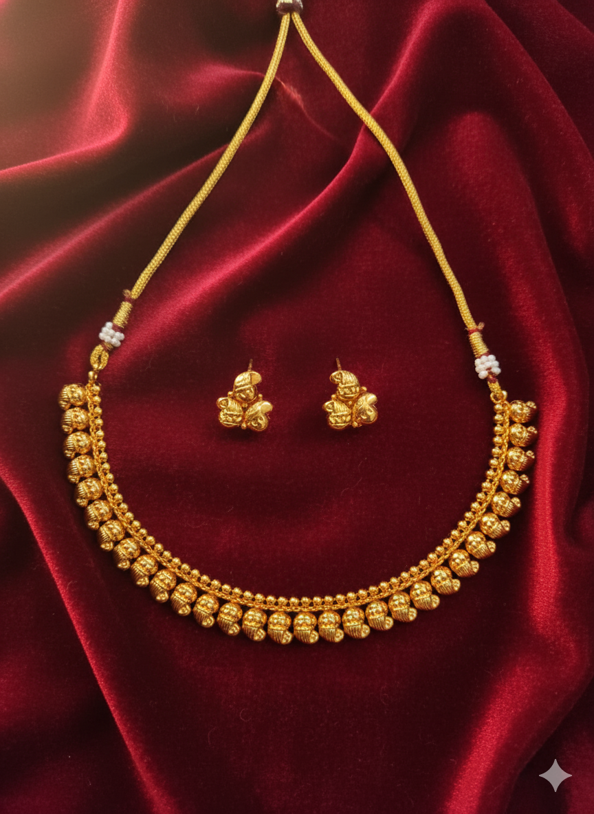Premium Matte Finish Temple Choker with Matching Floral-Style Studs